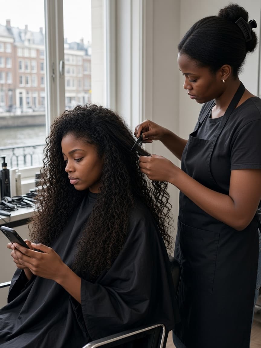 Illustrative — stylist working with hair clipped up